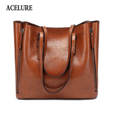 Load image into Gallery viewer, ACELURE Famous Brand Handbag Women PU Leather Shoulder Bag Casual Large Capacity Top-Handle Bucket Bag Simple Style Solid Totes